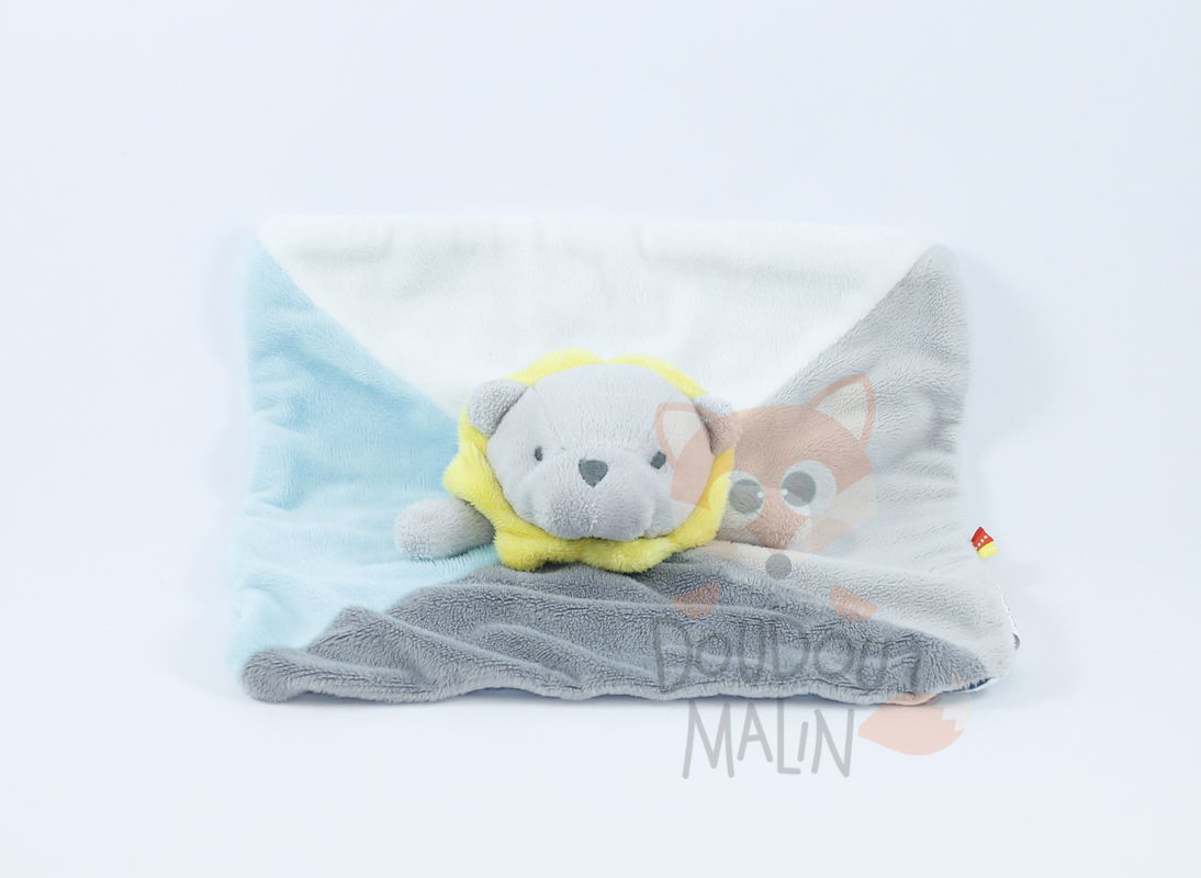  baby comforter lion grey blue yellow crown 